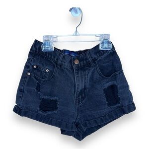 SIZE 8 USED BRAND BLACK DISTRESSED DENIM SHORTS ELASTIC WAIST GOTH PUNK
